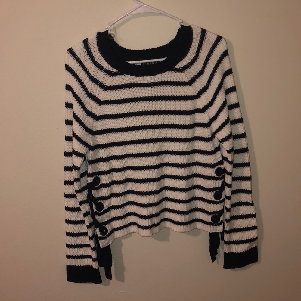 Blue and white striped sweater